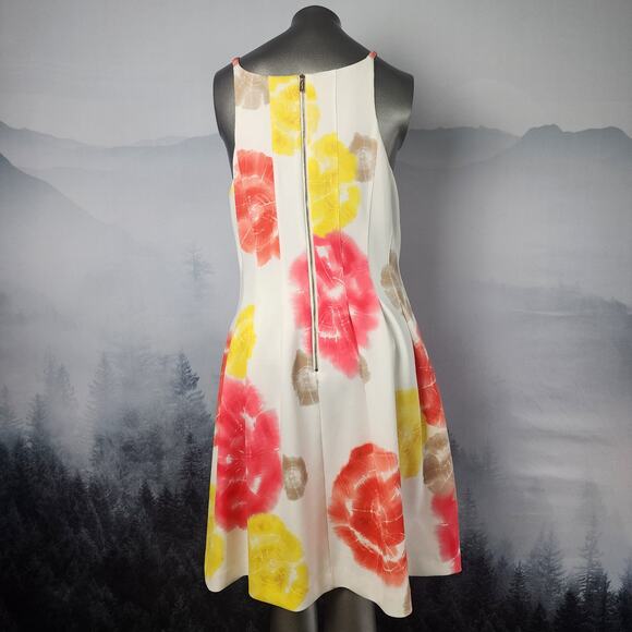 Calvin Klein Floral Print Tie Dye High Neck Fit and Flare Dress | Womens 14 - Picture 7 of 12